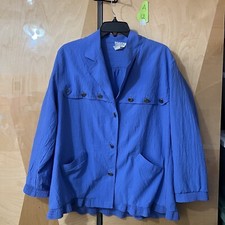 Regal Womens Blouse M Medium Blue Made in USA Vintage V Neck Long Sleeve Top