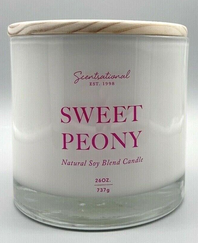 Scentsational SWEET PEONY 3Wick Natural Soy Candle JUMBO SIZE 26 oz