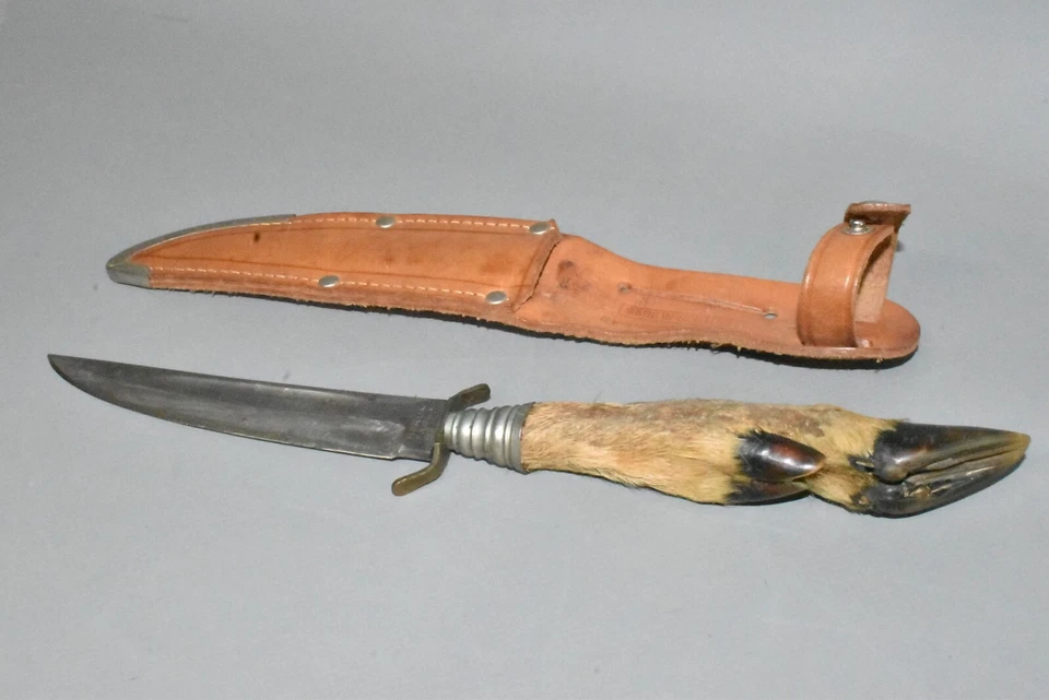 BARON altes Jagdmesser Hirschfänger Jagdnicker mit RehfußLeder-scheide Fach #AA3 - Bild 2 von 4