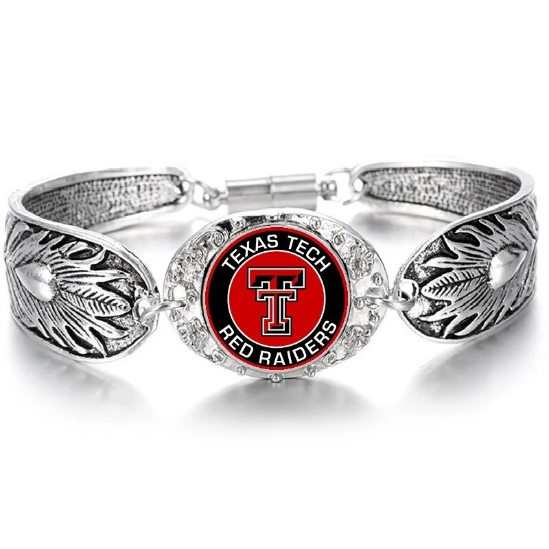 Conjunto de collar y pulsera de plata de ley 925 Texas Tech Red Raiders State D3D19 Foto 3 de 4