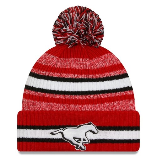 Calgary Stampeders CFL Football New Era Sideline 6 Dart Cuffed Knit Pom - Red - Bild 1 von 2