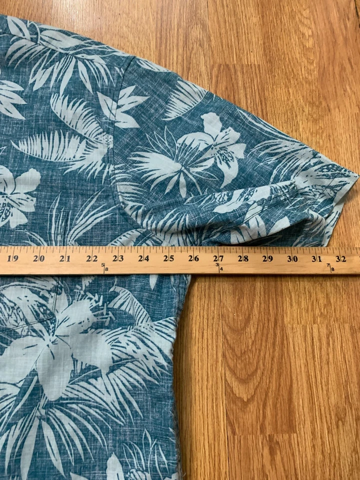 Camisa masculina vintage Reyn Spooner XL clássica verde azul popover havaiana floral - Imagem 4 de 4