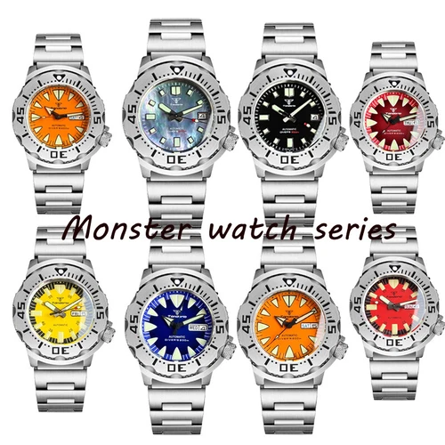 Reloj retro de cristal de zafiro automático 20 ATM Monster NH35 PT5000 42 mm para hombre