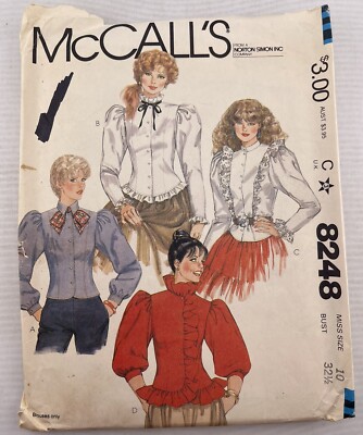 McCall's Pattern 8248 c1982 Misses Beautiful Blouses, Size 10
