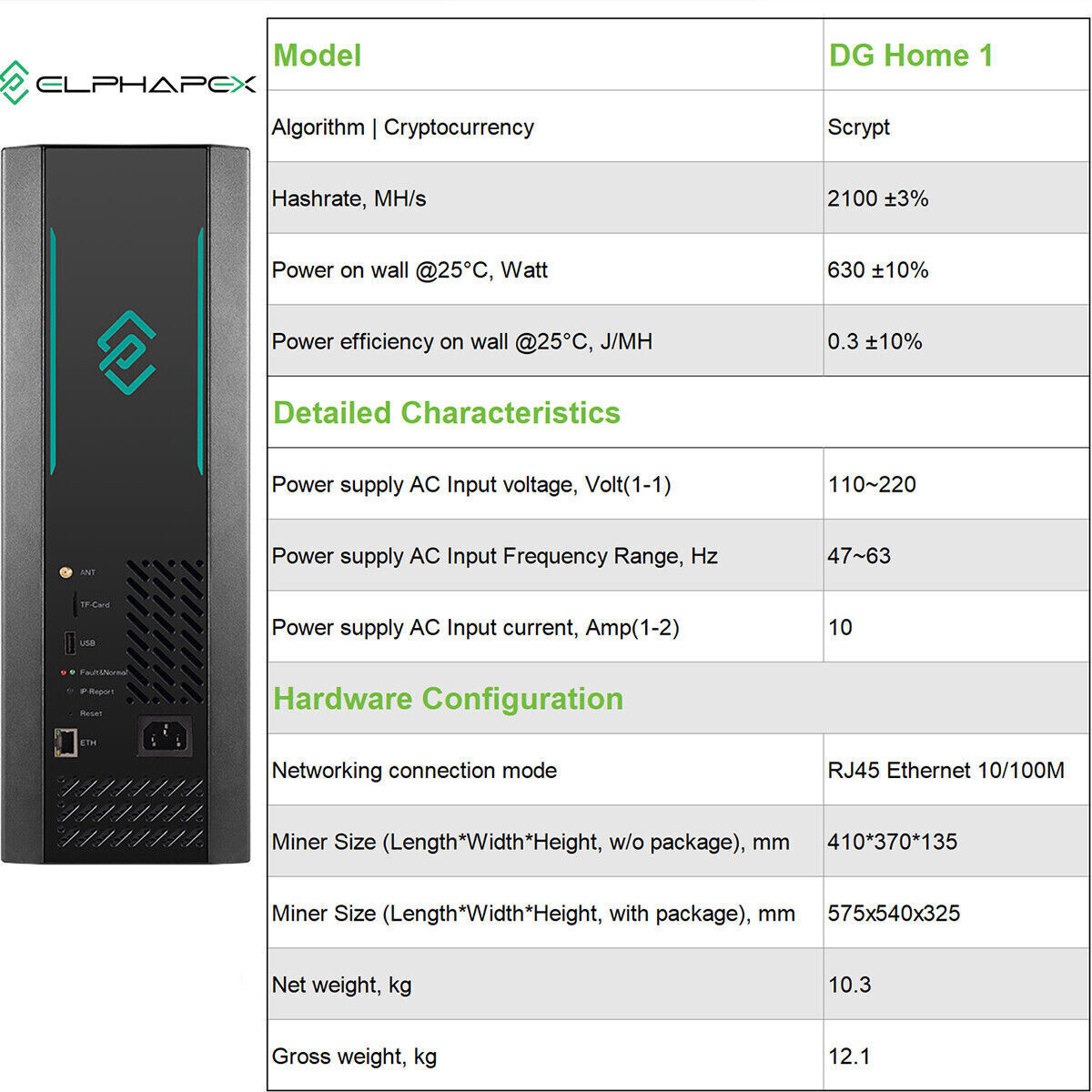 New Stock DG Home 1 2100MH/s 2.1GH 630W LTC Doge Miner Home ElphaPex Miner  Hydro | eBay UK