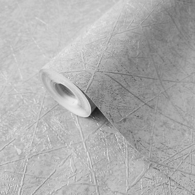 Light gray silver metallic abstract lines Faux plaster Textured wallpaper rolls