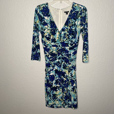 ann taylor floral ruched dress Ann Taylor LOFT, Petites, Multi Orange Blue Floral Ruched Dolman Dress, Size SP