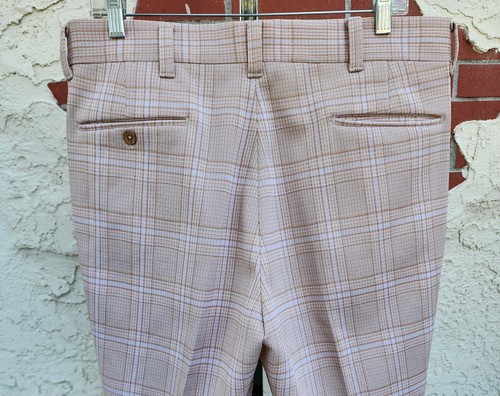 Size 34 Vintage men Farah Plaid Polyester Pants 60s 70s ( MADE IN USA ) 34x29 - Picture 7 of 24