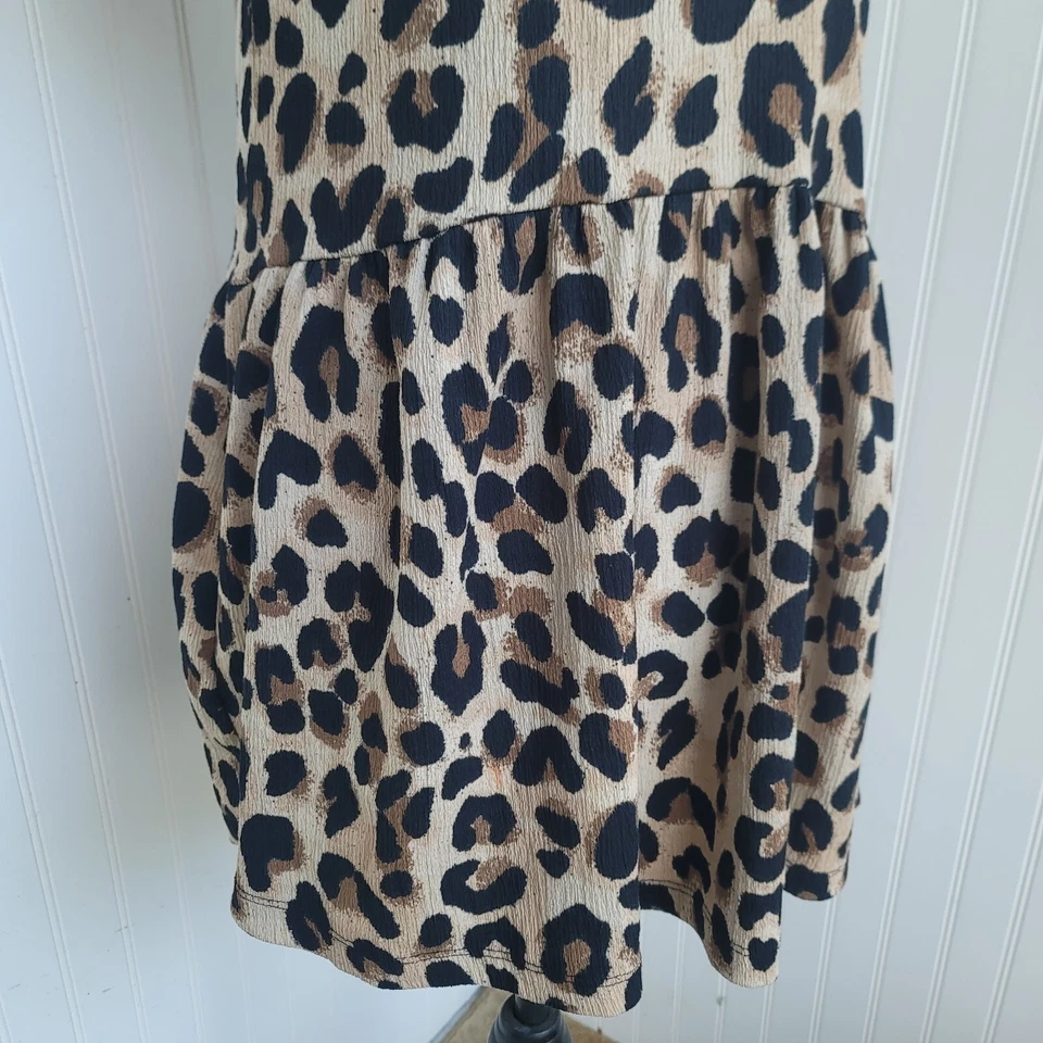 Zara Girls Dress Brown Black Short Sleeve Button Leopard Print Size 13-14 - Image 2 of 4