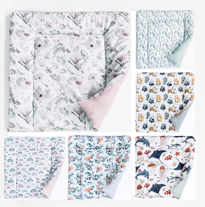 BABEES Wickelauflage Wickelunterlage Baby 75x75 cm 100% Baumwolle zweiseitig