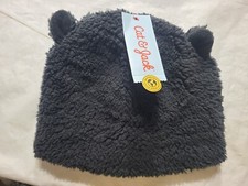 Kids' Teddy Fleece Beanie- Cat  Jack Black One Size