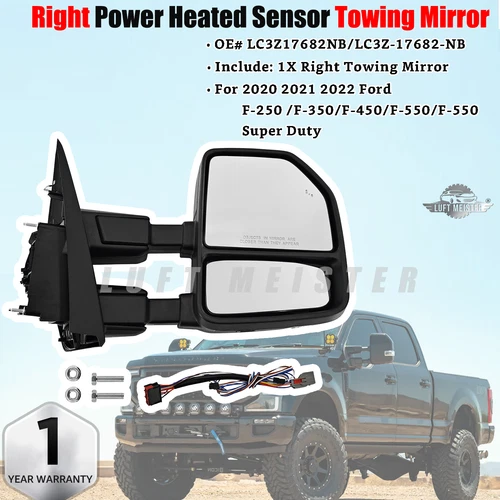Right Power Towing Mirror Heated Turn Signal Sensor For 2020-22 Ford F-250 F-350