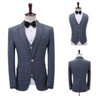 Men 3 Piece Suit Check Jacket Vest Pants Trousers Dinner Formal Party Formal