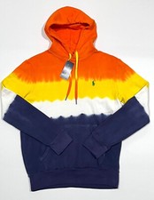 POLO RALPH LAUREN Men's Orange Multi Tie-Dyed Fleece Pullover Hoodie NEW NWT