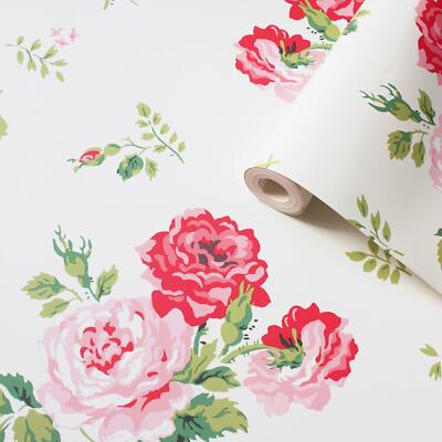 Cath Kidston Antique Rose Wallpaper Vintage Floral Cream Pink 1502 Ebay