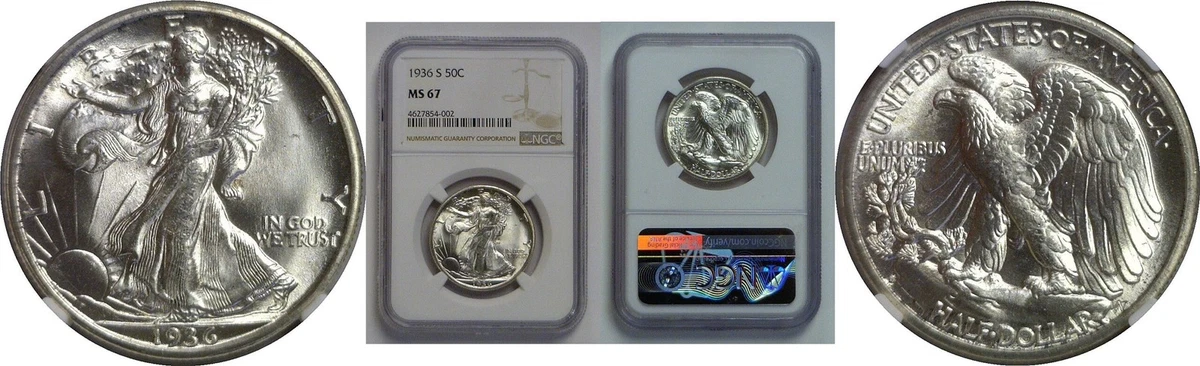 MS 67 Graded 1936 Year Liberty Walking Half Dollars (1916-1947