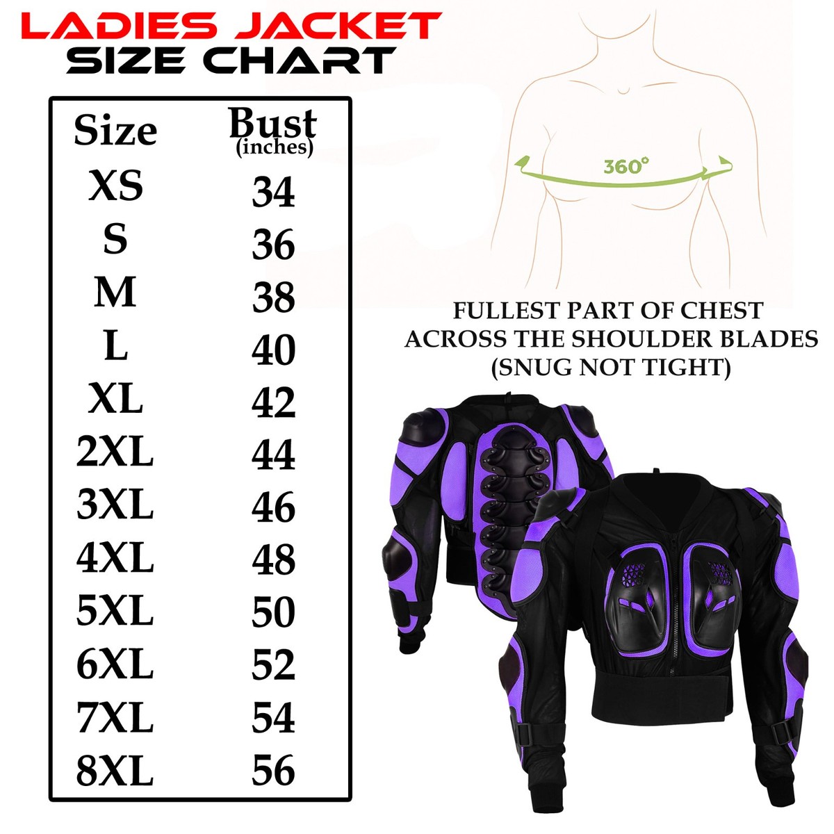Ladies Motorcycle Body Armour Jacket CE Approved Spine Chest