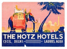 Vintage - The Hotz Hotels Cecil Delhi Lauries Agra India - Luggage Label - XL1K