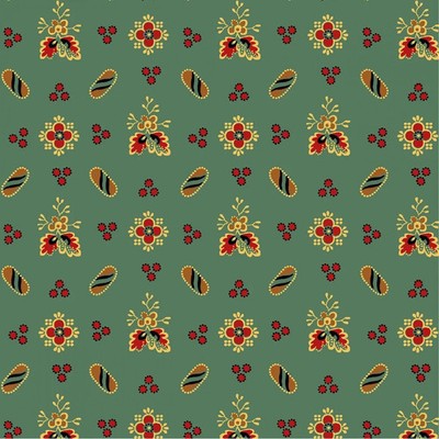 P&B Textiles Retro Vintage Rooster Farm House Foulard Fabric Green   1 yd x 44''