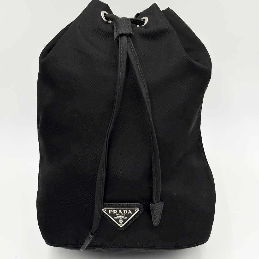 PRADA Drawstring Pouch Testate Triangle Logo Blac… - image 1