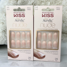 2 Pack Kiss Salon Acrylic French Nude Natural Nails Set Medium Squoval KAN05 New