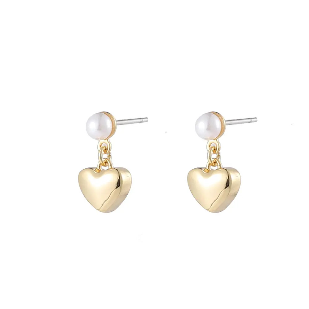 Gold Plated Pearl & Heart Drop Earrings