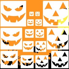 16 Pieces Halloween Pumpkin Stencils, Plastic Reusable Pumpkins Faces Stencil...