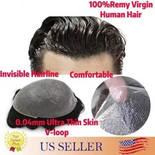 Mens Hair Replacement Ultra Thin Skin Toupee All Colors Hairpieces PU System Wig