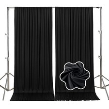 2 Panels 10x10ft Black Satin Backdrop Curtains, Rod Pockets, Fabric, Wedding