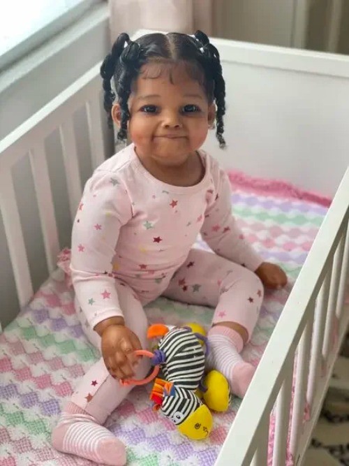 28inch Lifelike Toddler Reborn Baby Doll Rooted Hair Dark Sk