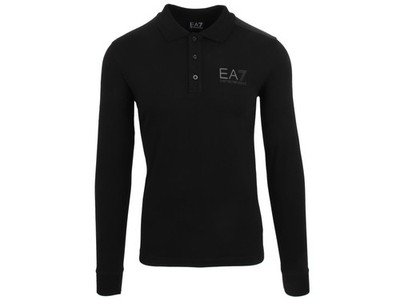 Emporio Armani EA7 Langarm Poloshirt Shirt Sweatshirt Polokragen Schwarz Größe M