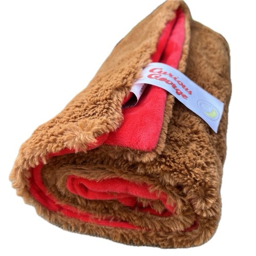Curious George Blanket Faux Fur Plush Fleece Cozy Baby Toddler Throw Brown Red - Photo 16/16