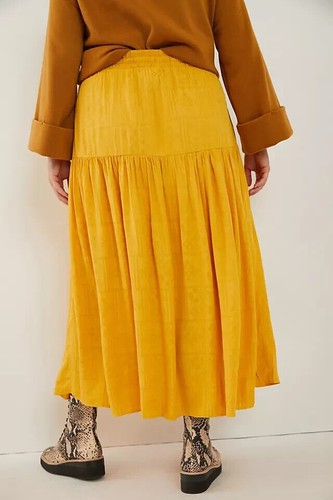 Anthropologie Maeve Carnacion Textured Golden Yellow Maxi Skirt Size L NWOT - Picture 7 of 14