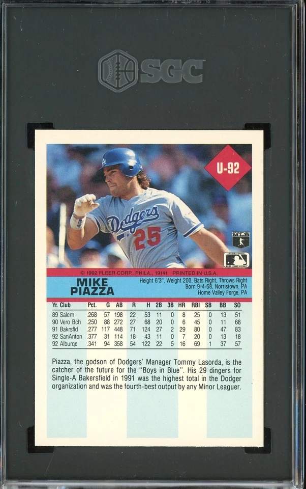 1992 Fleer Update #U-92 Mike Piazza Dodgers RC Rookie HOF SGC 6 EX-NM - Image 2 of 2