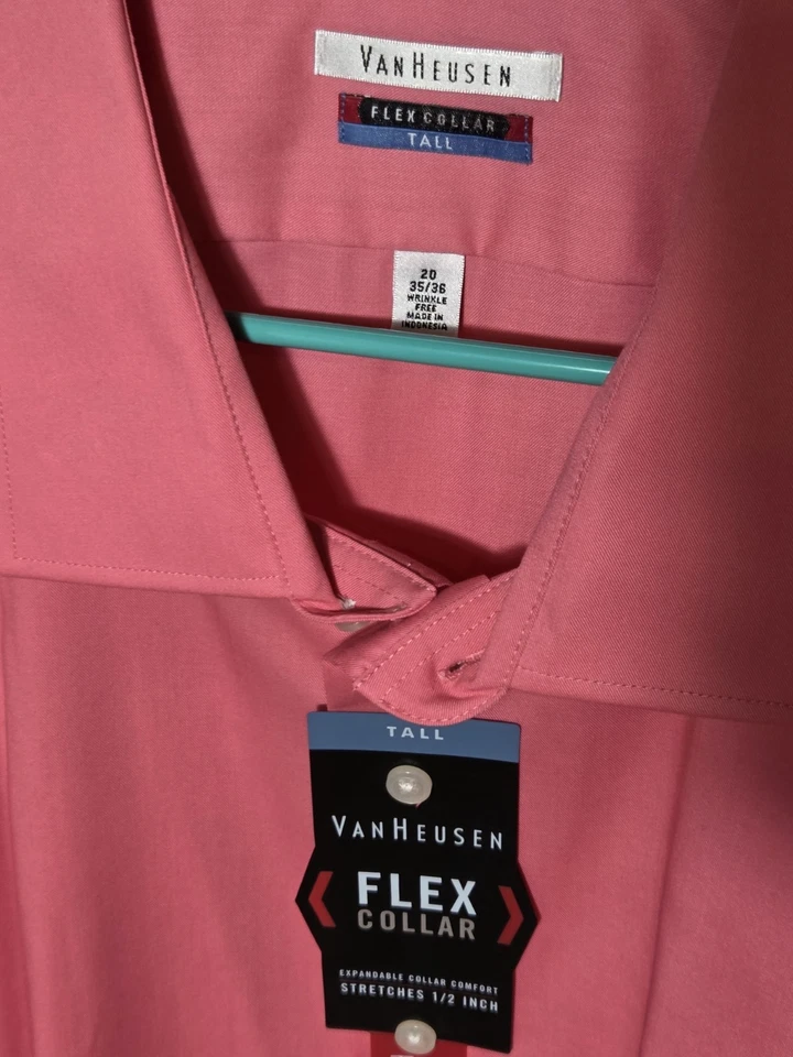 Van Heusen Men's Big & Tall Dress Shirt  Pink Flex Collar  20, 35/36 New Tags - Image 2 of 3