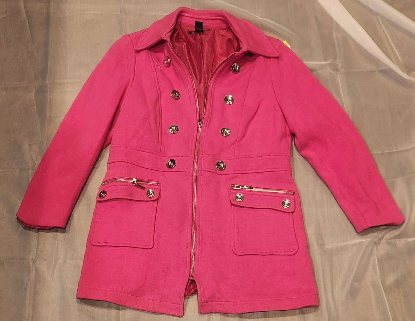 INC International Concepts Fuchsia Double-Breasted Pea Coat Size Large