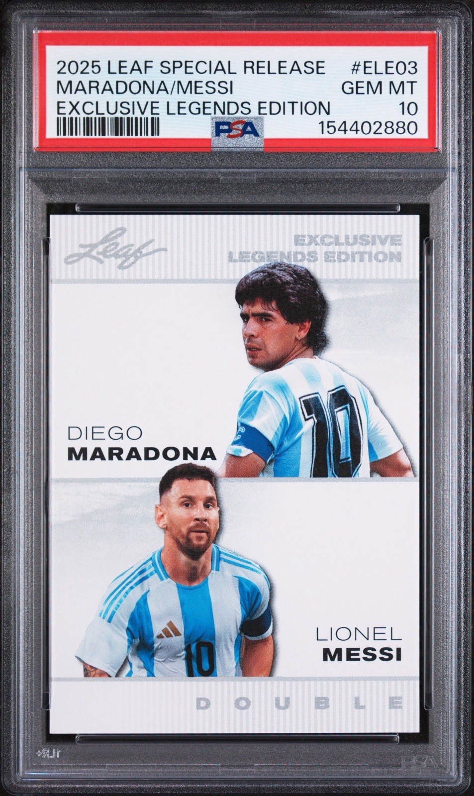 2025 LEAF SPECIAL RELEASE EXCLUSIVE LEGENDS EDITION ELE03 MARADONA/MESSI PSA 10 view 2
