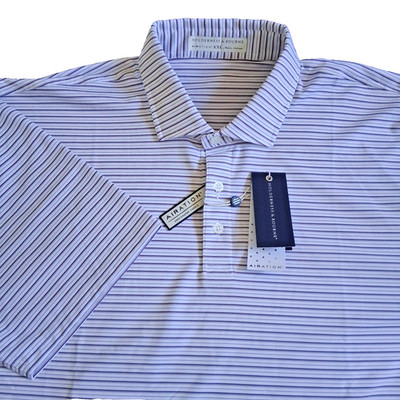 NWT Holderness & Bourne 2XL The Turnbull White Purple Striped Golf Polo