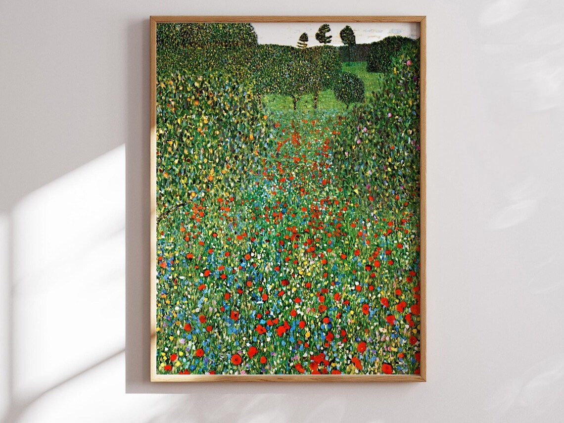 Gustav Klimt Poppy Field Painting Vintage Art Print Floral Wall