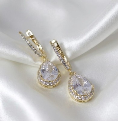 Goldene Ohrringe, 14 Karat vergoldet, 3,4cm Zirkonia