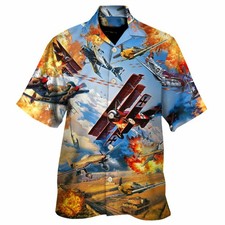 Airplane On War Unisex Hawaiian Shirt