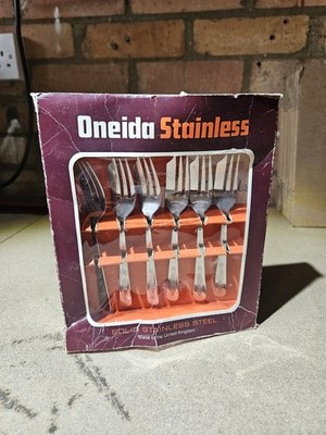 6x Oneida Community Edelstahl Kamee Gebäck Gabeln Besteck Vintage Verpackt