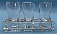 Unique Shot Glass Set 3 glasses and Heavy clear Glass Tray Bar Spirits Cocktails