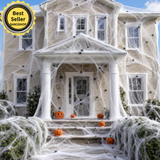 200 sqft Spider Web, Bonus with 10 Artificial Spiders, Fabric Spider Webbing,...