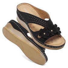 SHASINGGE Wedge Sandals for Women, Casual Comfortable Walking Slip 7, Black