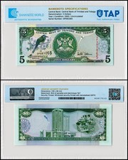 Trinidad & Tobago 5 Dollars, 2002, P-42, UNC, Authenticated