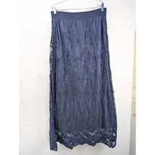Floral Fairy Lace Maxi Skirt Size M Navy Blue Elastic Waist Grunge Romantic Y2K