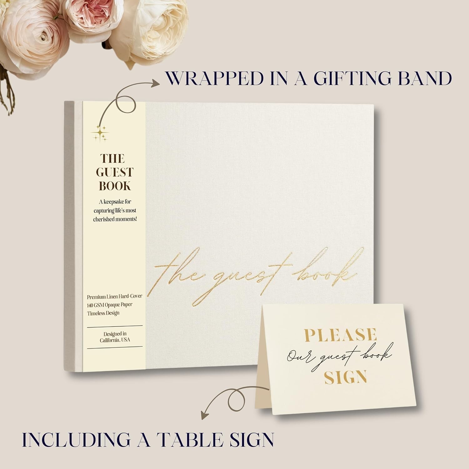 как выглядит Wedding Guest Book Linen Hardcover Gold Foil Embossing Sign-In Keepsake фото