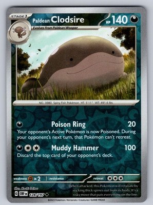 Paldean Clodsire 128/197 Reverse Holo Uncommon Obsidian Flames Pokemon Near Mint