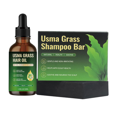 Usma Grass Shampoo Bar + Essential Oil Set, Natural Polygonum Multiflorum Gray H